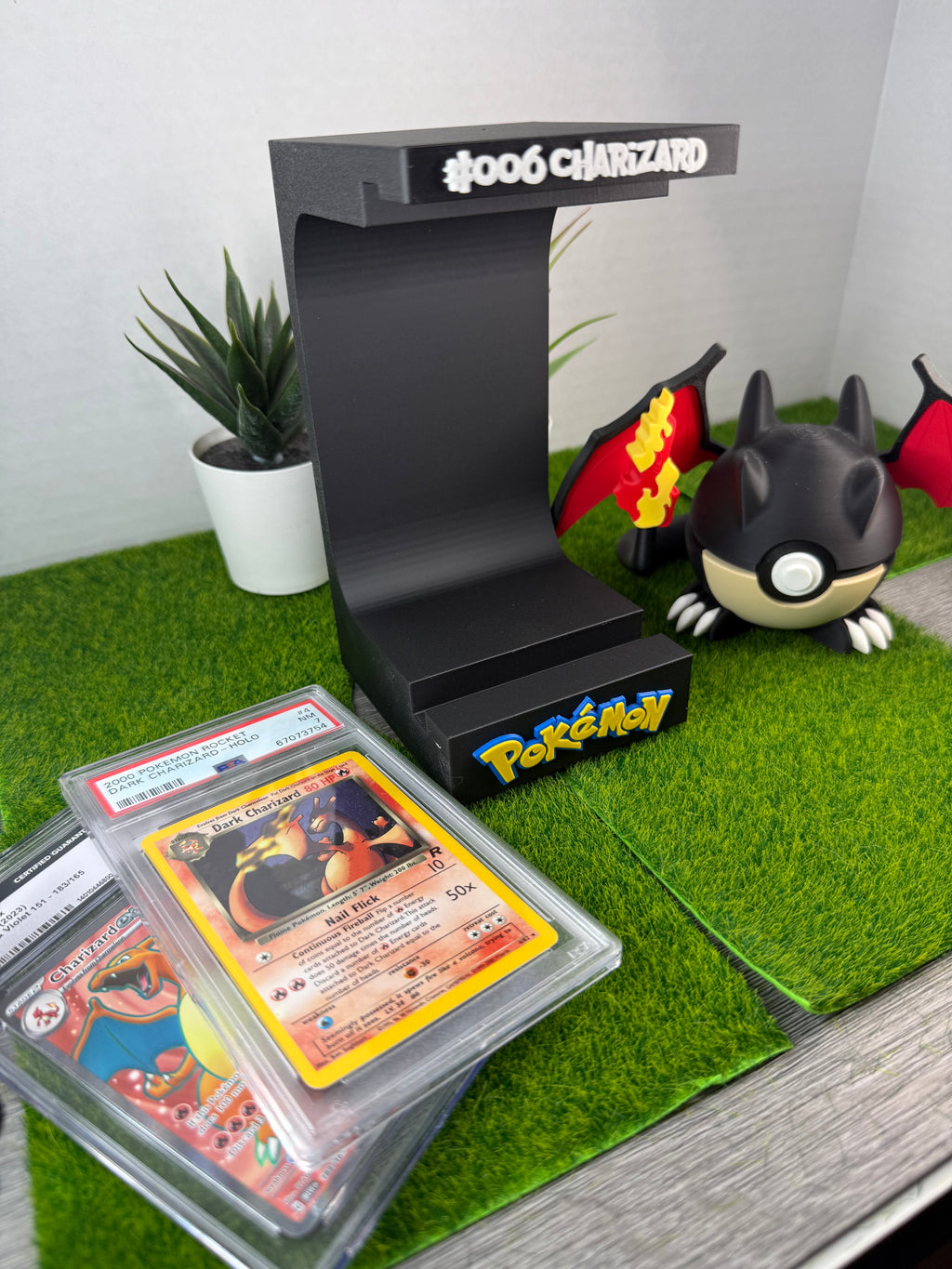 3D Printed Graded Card and Pokeball Display Stand - Customizable Nameplate