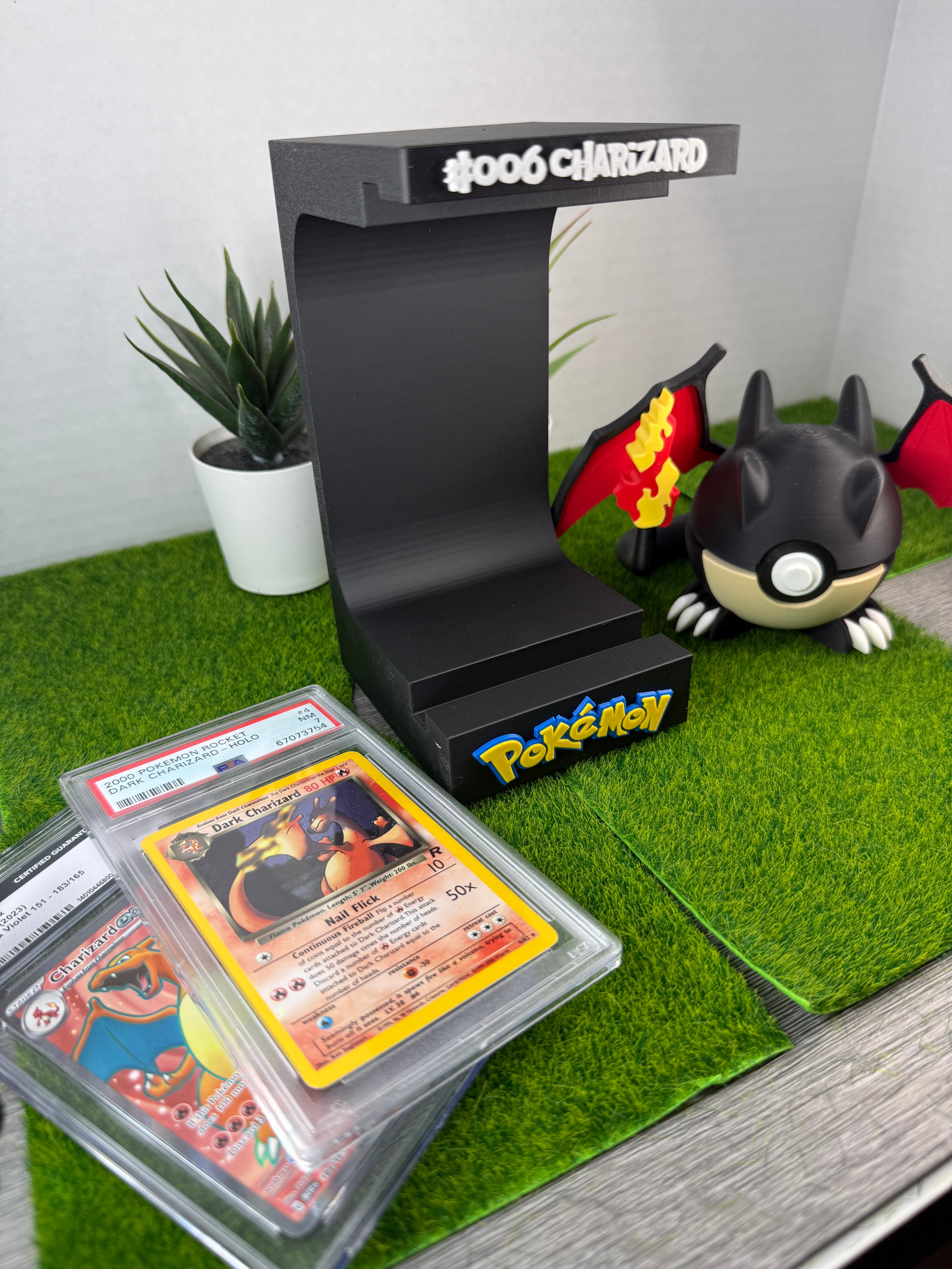 3D Printed Graded Card and Pokeball Display Stand - Customizable Nameplate
