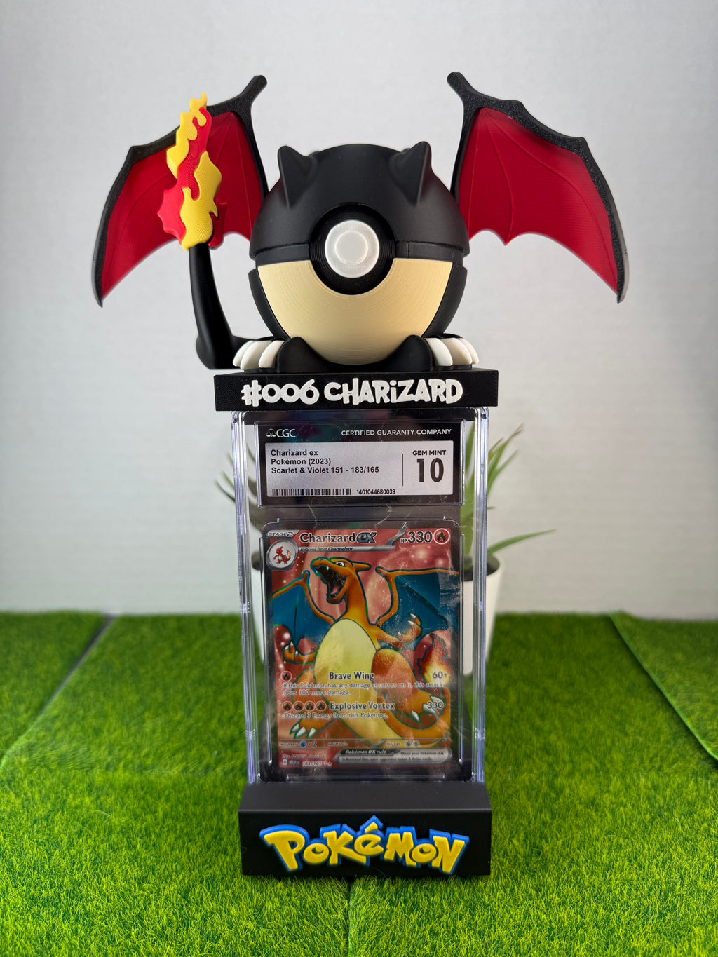 3D Printed Graded Card and Pokeball Display Stand - Customizable Nameplate