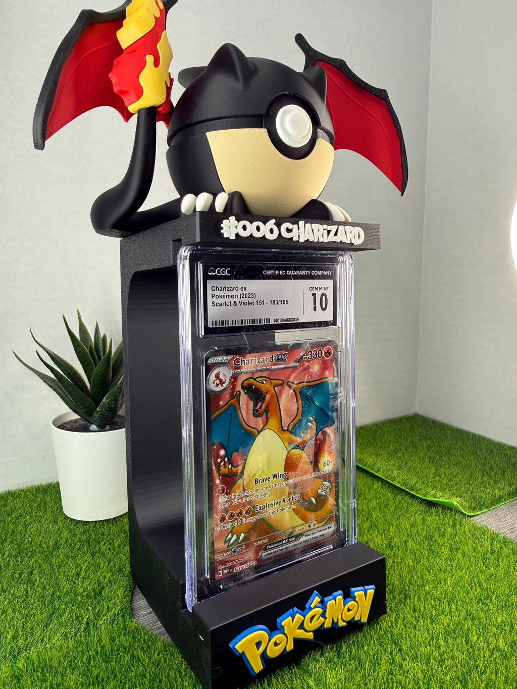 3D Printed Graded Card and Pokeball Display Stand - Customizable Nameplate