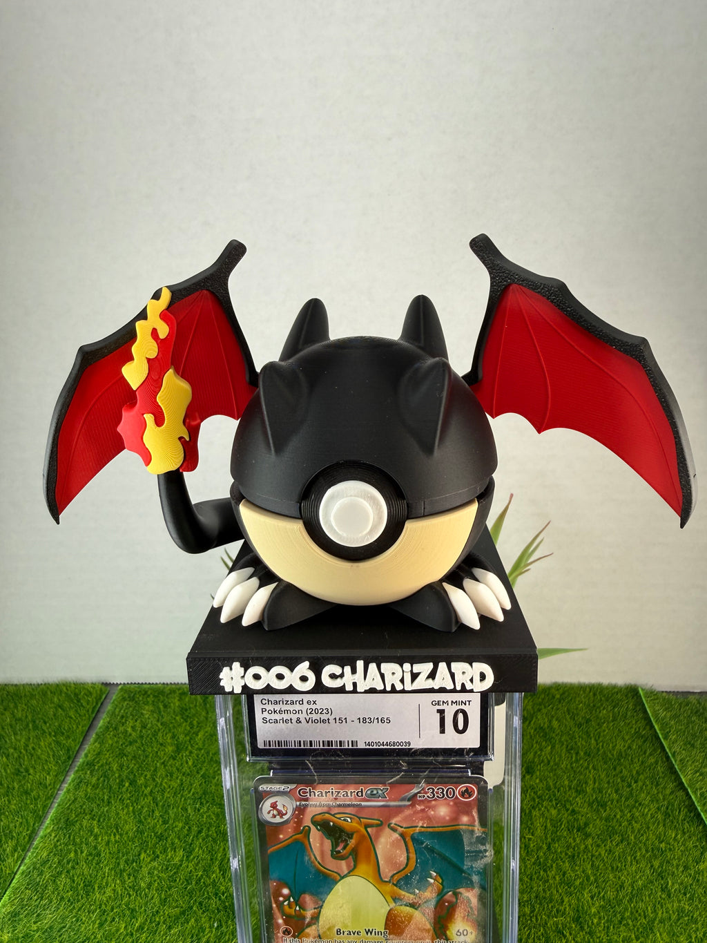 3D Printed Graded Card and Pokeball Display Stand - Customizable Nameplate