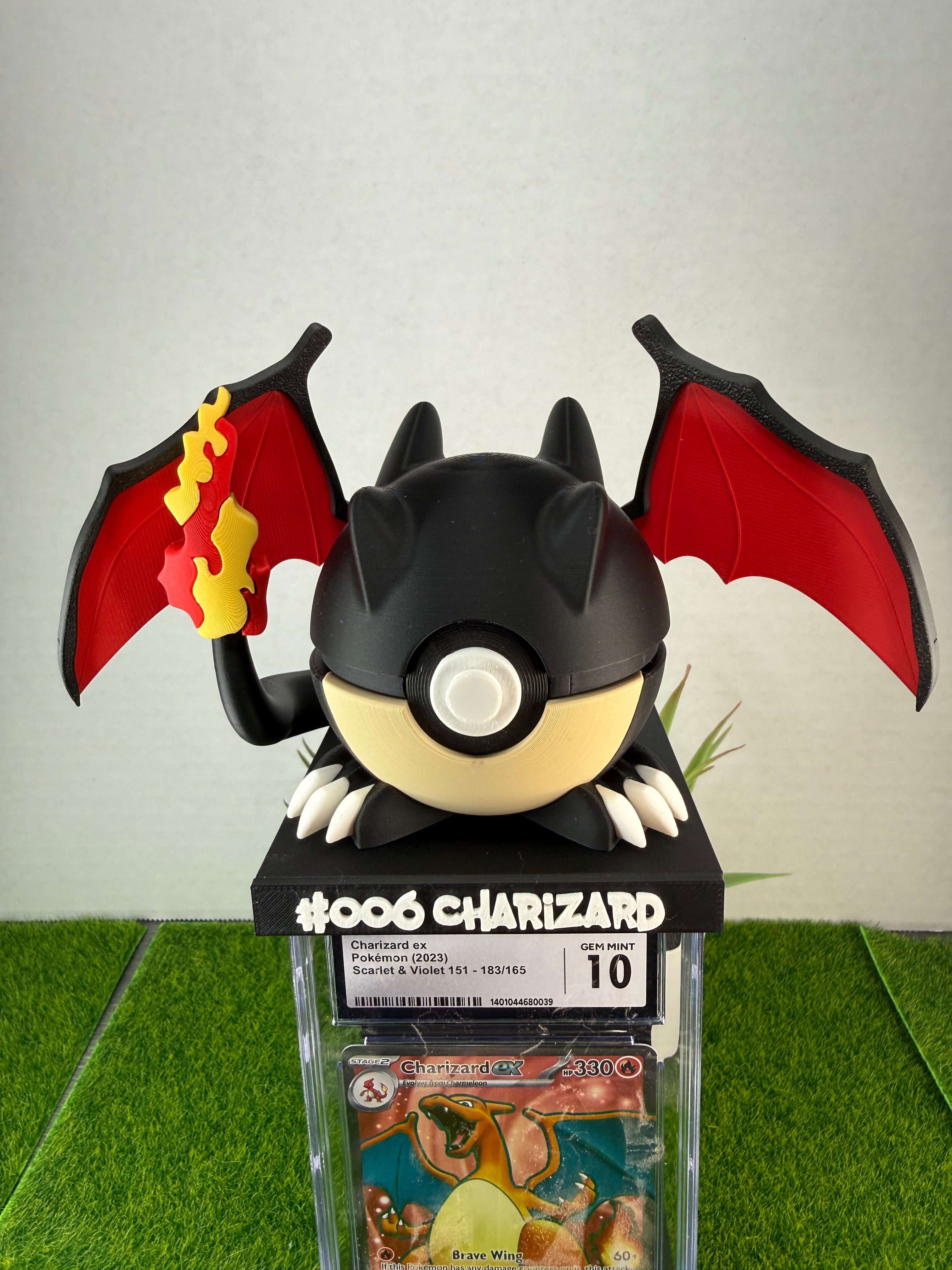 3D Printed Graded Card and Pokeball Display Stand - Customizable Nameplate