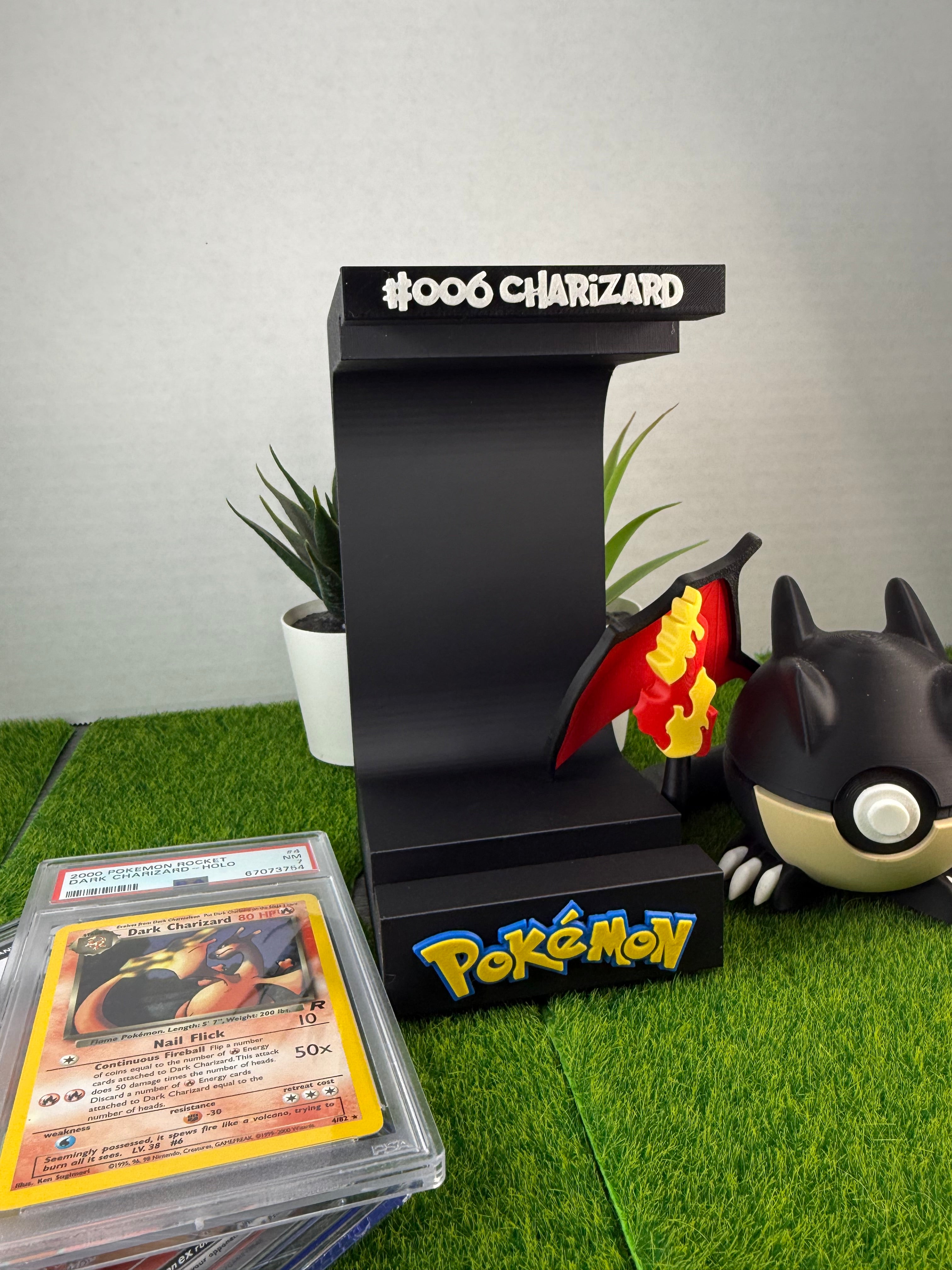 3D Printed Graded Card and Pokeball Display Stand - Customizable Nameplate
