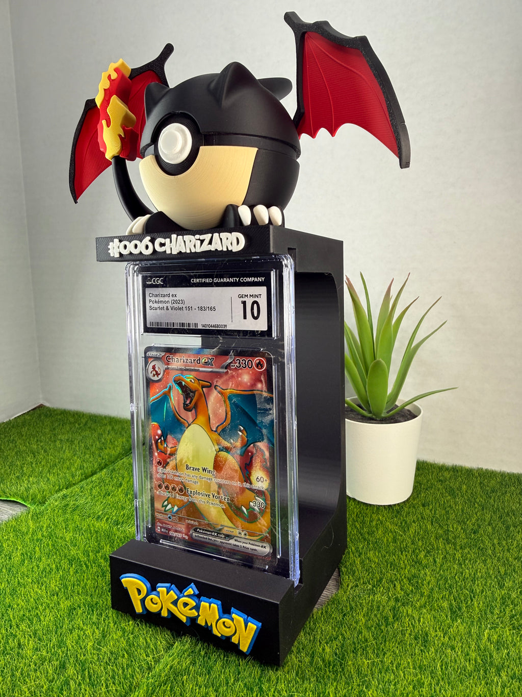 3D Printed Graded Card and Pokeball Display Stand - Customizable Nameplate