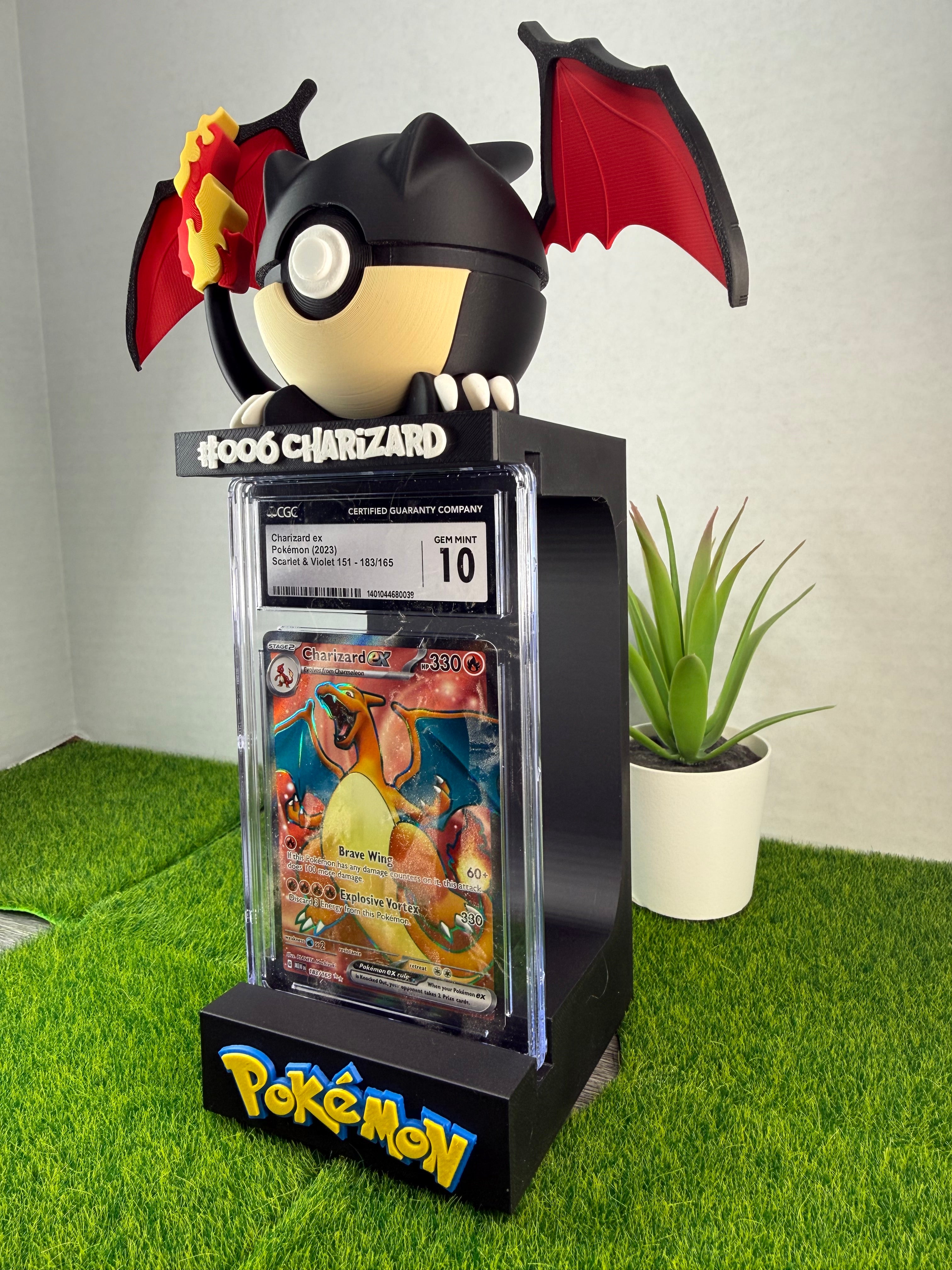 3D Printed Graded Card and Pokeball Display Stand - Customizable Nameplate