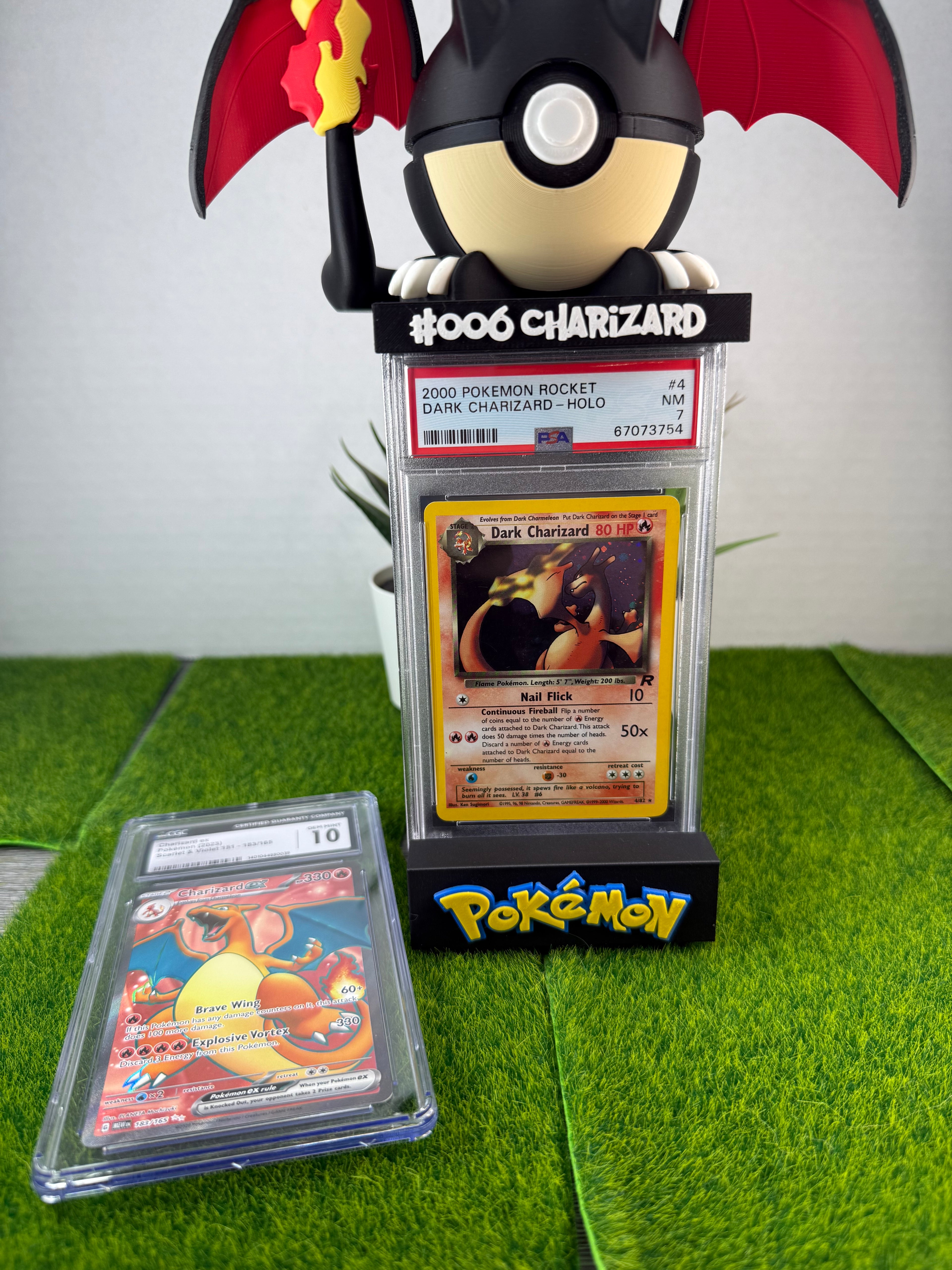3D Printed Graded Card and Pokeball Display Stand - Customizable Nameplate