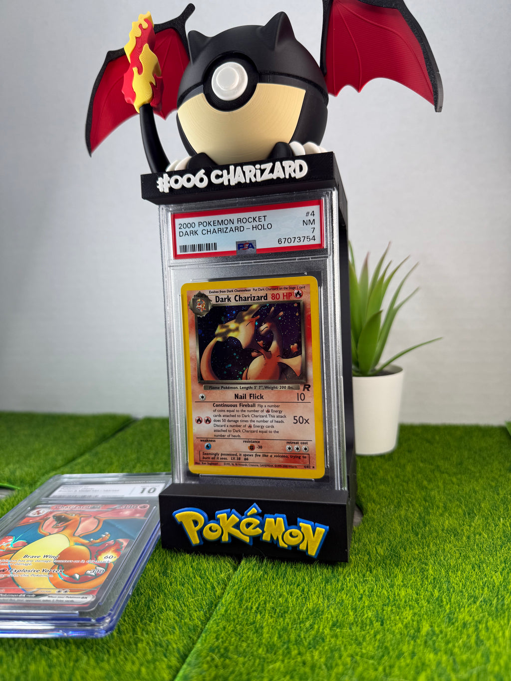 3D Printed Graded Card and Pokeball Display Stand - Customizable Nameplate