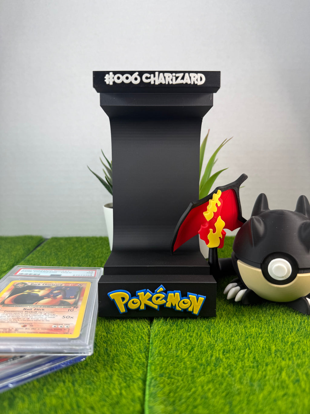 3D Printed Graded Card and Pokeball Display Stand - Customizable Nameplate